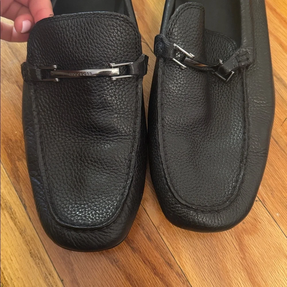 Boss Textured Black Leather Slip-On Loafers - Picture 2 of 2
